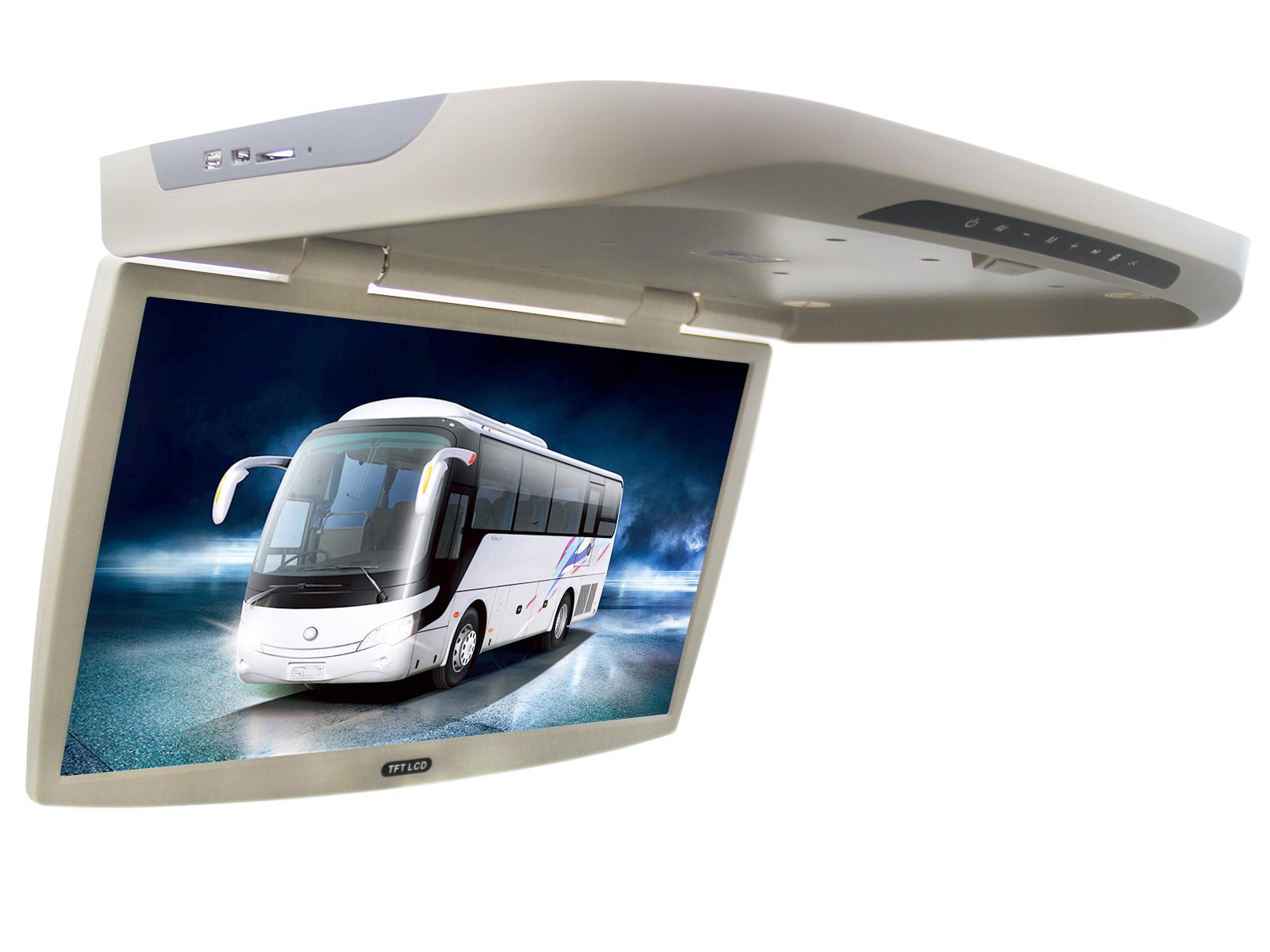 22-inch flip down DVD monitor mounted in a van