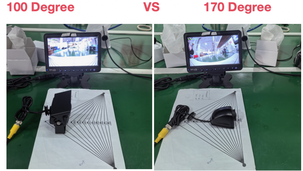 100° vs 170° rear view camera angle comparison