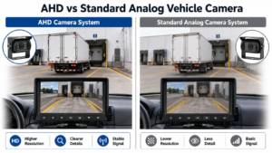 AHD vehicle camera and monitor system installed on a commercial vehicle for fleet safety