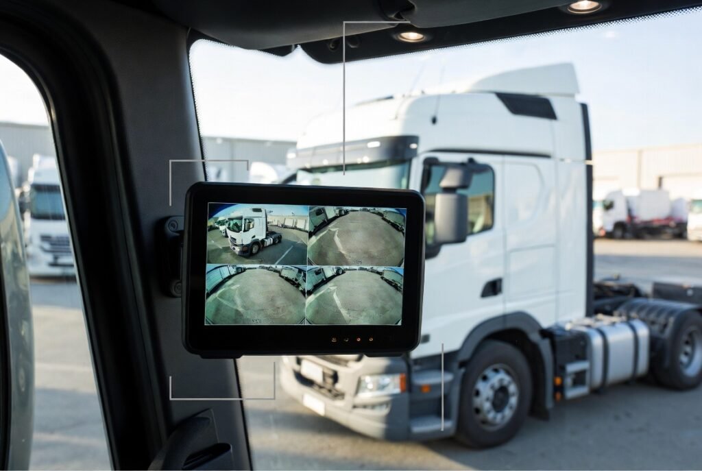 showing the truck with a 7 inch quad monitor
