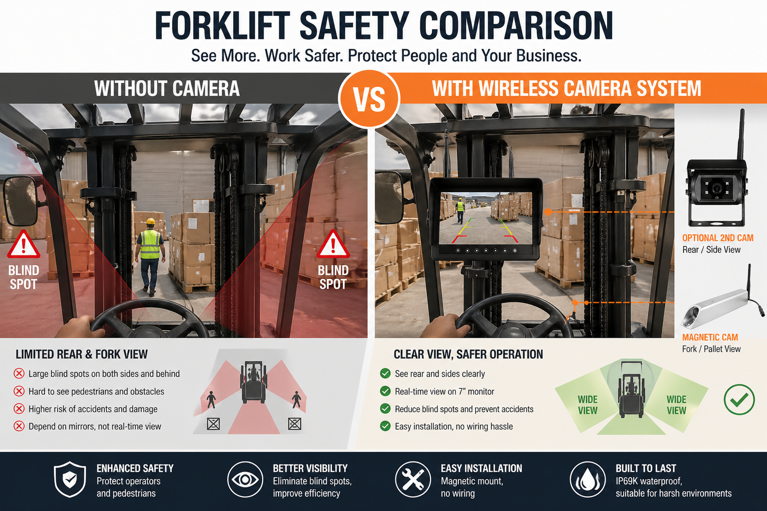 Stapler Camera Forklift Wireless Camera System | IP69K & Green Laser