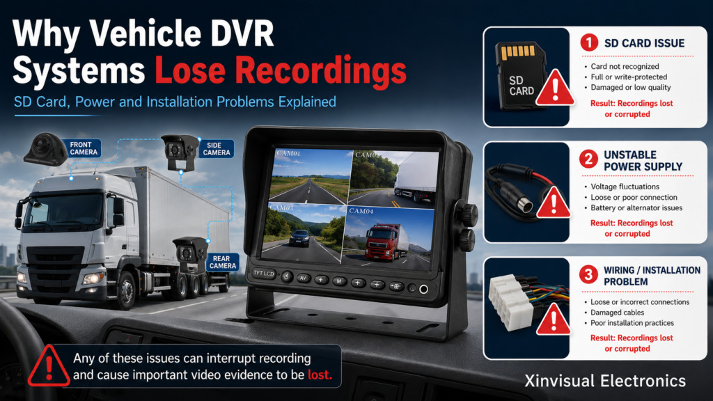Vehicle DVR system recording problems caused by SD card power and installation issues