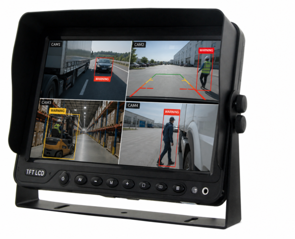 7-inch BSD AI blind spot monitor with pedestrian and vehicle detection interface