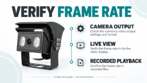 Vehicle camera frame-rate guide covering camera output, live view and recorded playback