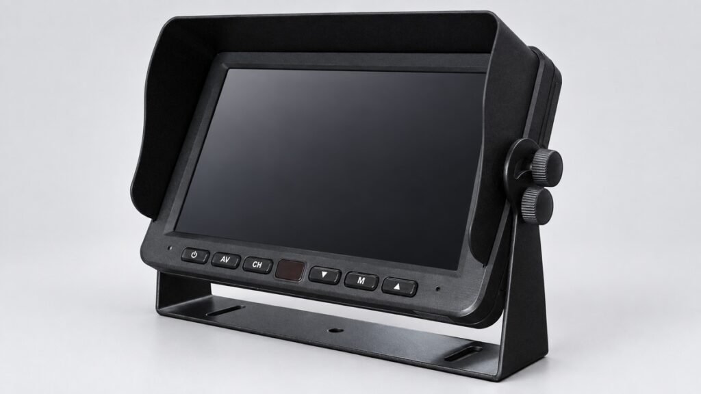 Black vehicle monitor used to explain vehicle monitor contrast ratio