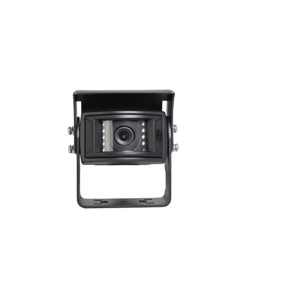 Front view of a rectangular black Xinvisual vehicle camera with visor and mounting bracket