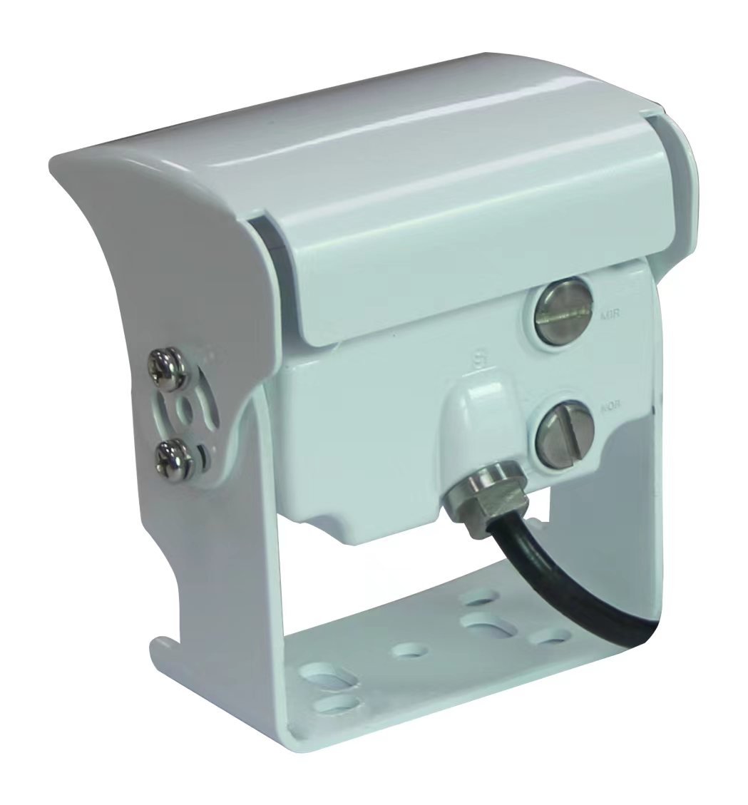Rear view of a separate vehicle camera showing the housing, cable exit and mounting bracket